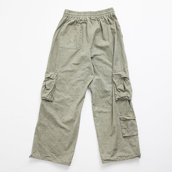 Washing Cotton Cargo Banding Pants Vintage Khaki