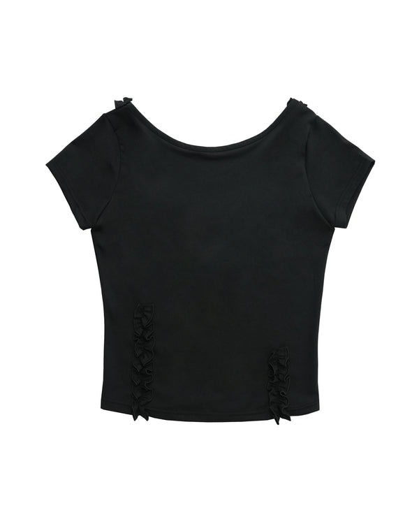 back open ruffle top / black