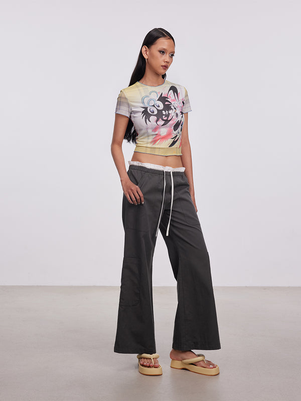 Double waist plain-woven Cotton trousers