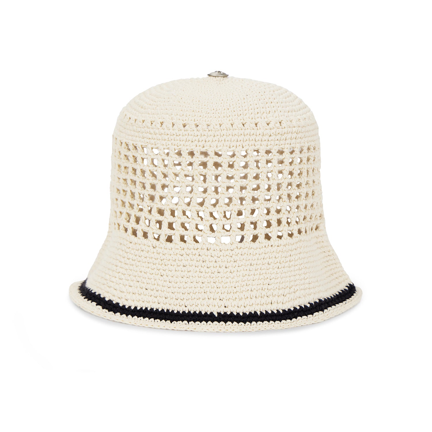 VA Top Button Knit Crochet Bucket Hat / Cream