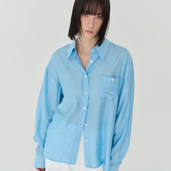 STRIPE OVER-FIT BUTTON SHIRT (SKY BLUE)