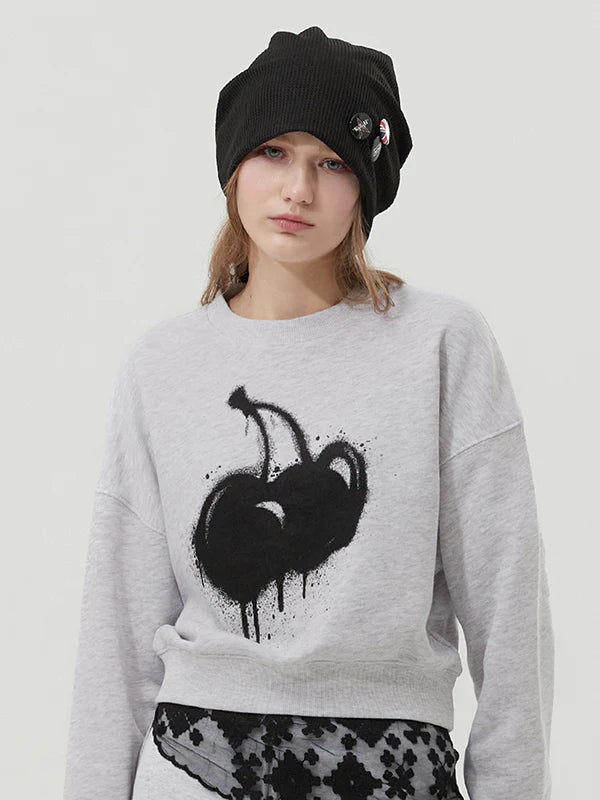 メルティングチェリープリントクロップスウェットシャツ【グレー】
