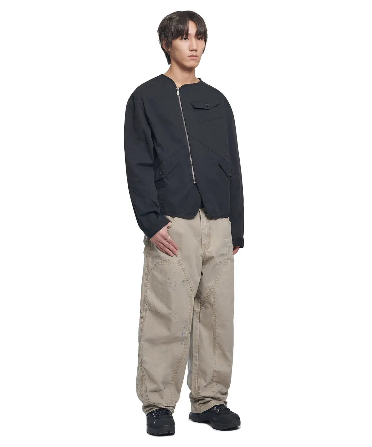 COLLARLESS JACKET - WASHED BLACK