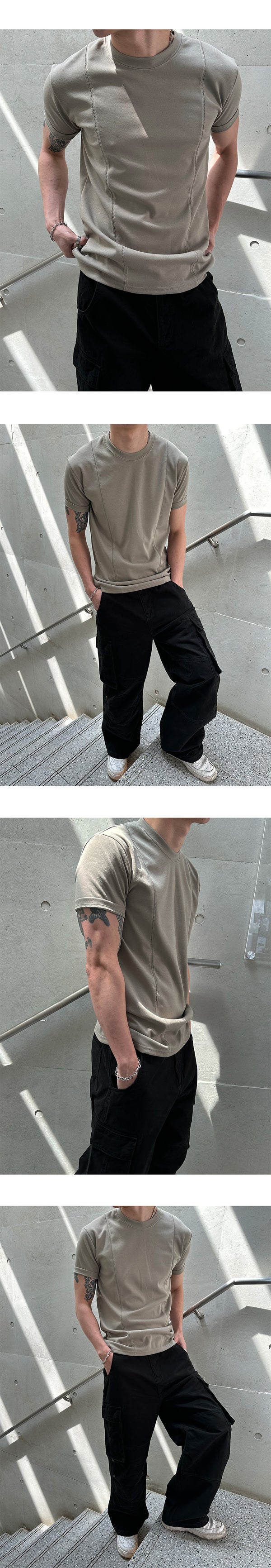 [MUSCLE FIT] Front slit muscle half t-shirts(3color)