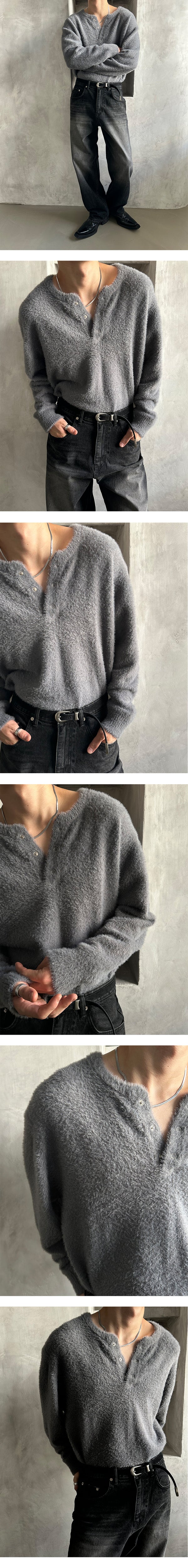  [PREMIUM][MADE] Angora hair henry neck knit(3color)