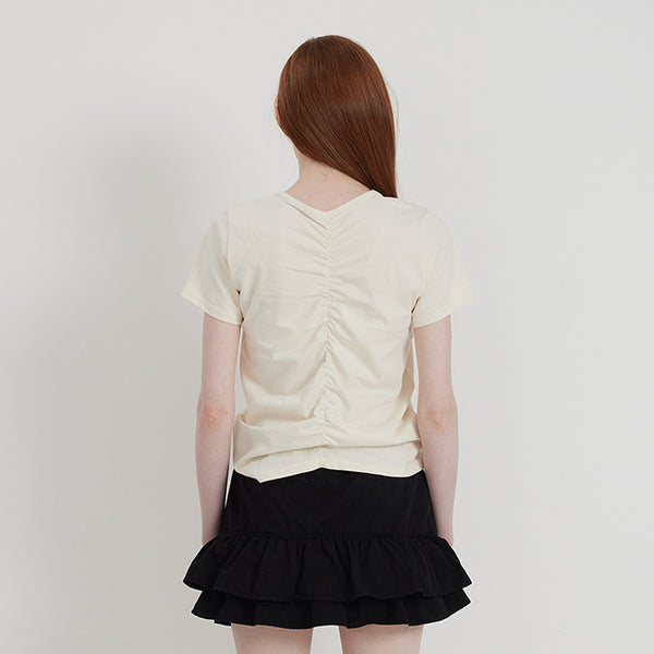 IVORY DIAGONAL SHIRRING SHORT-SLEEVED T-SHIRT