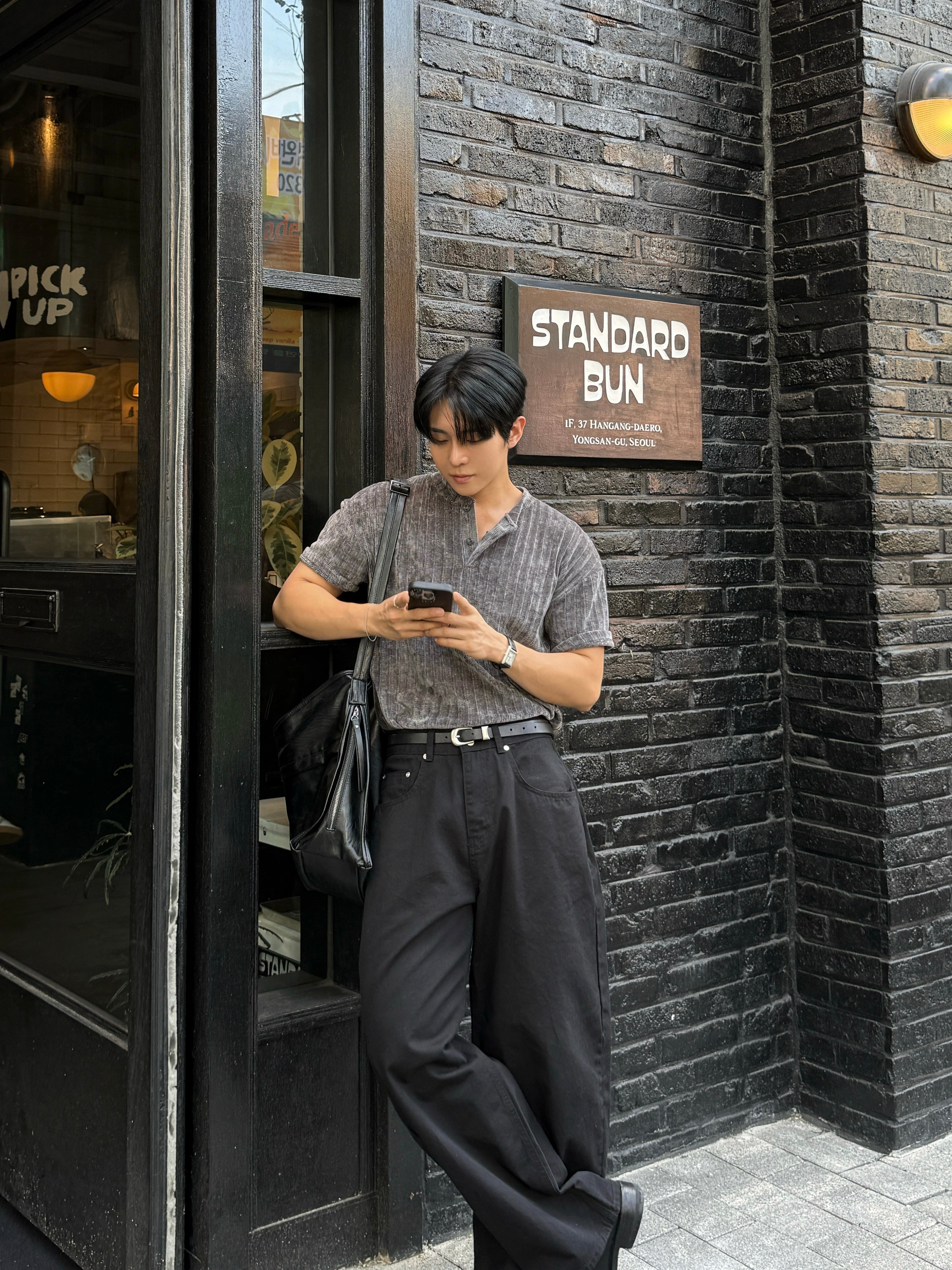 ソフトベロアヘンリーネック半袖Tシャツ