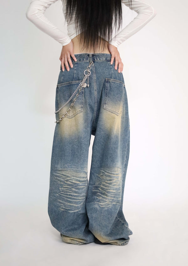 (UNISEX)Mud-Washed Wide Denim Pants