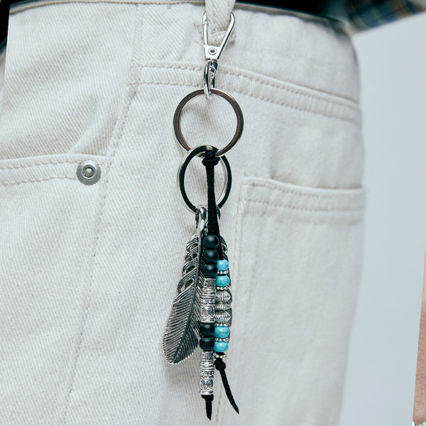 navajo feather & beads keyring black