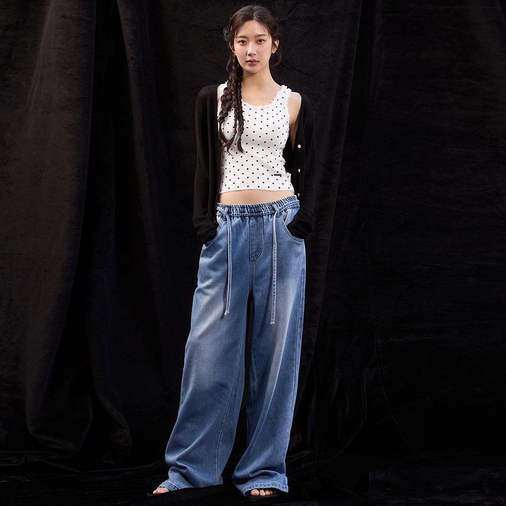 WAHSING STRAP BANDING DENIM PANTS_BLUE