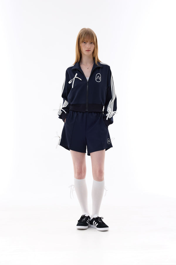 RIBBON JERSEY TRACK SHORTS PANTS / NAVY