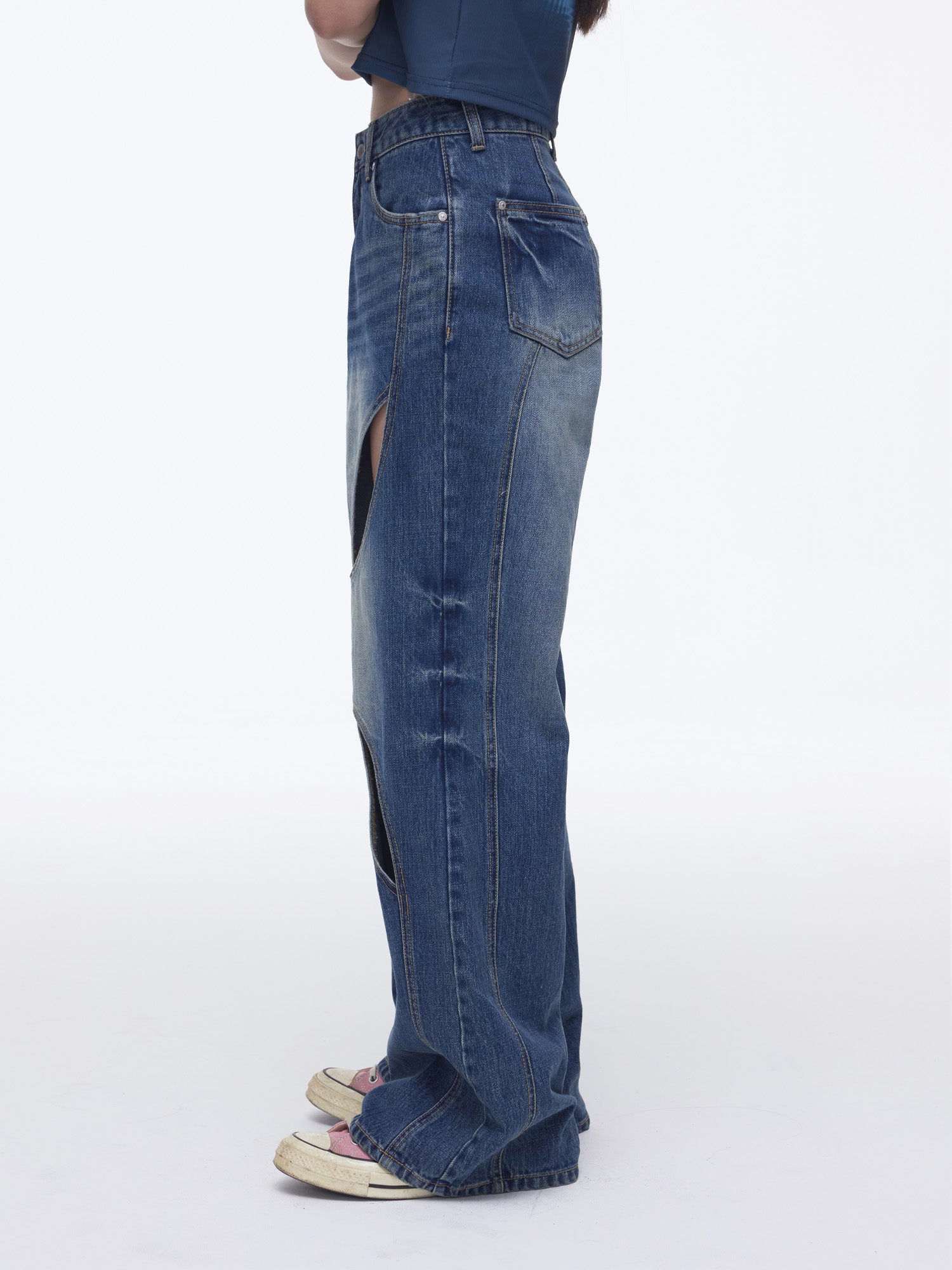 Cat Eye Cut out denim pants