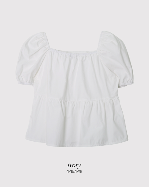 Square Puff Ribbon Short Sleeve Blouse (2color)