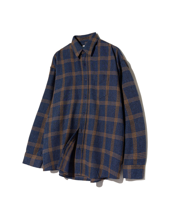 87-STAN077 Fake Denim Overfit Pocket Long-Sleeve Check Shirt