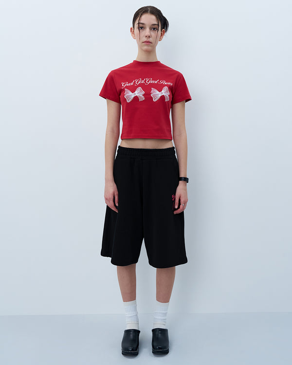 TWIN RIBBON CROP TSHIRT-RED