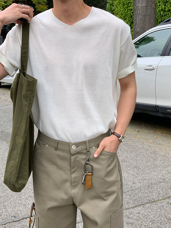 Pocket cotton wide pants