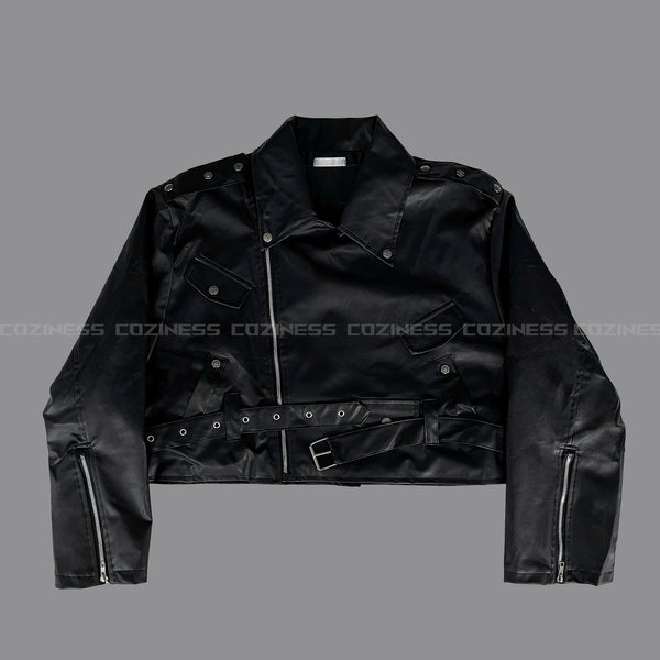 Leather Cropped Trench Jacket (DP738144678784)