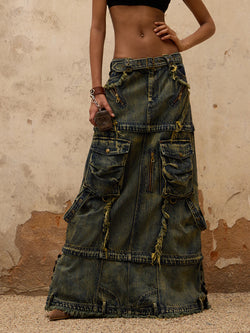 Three-Stage Maxi Denim Skirt