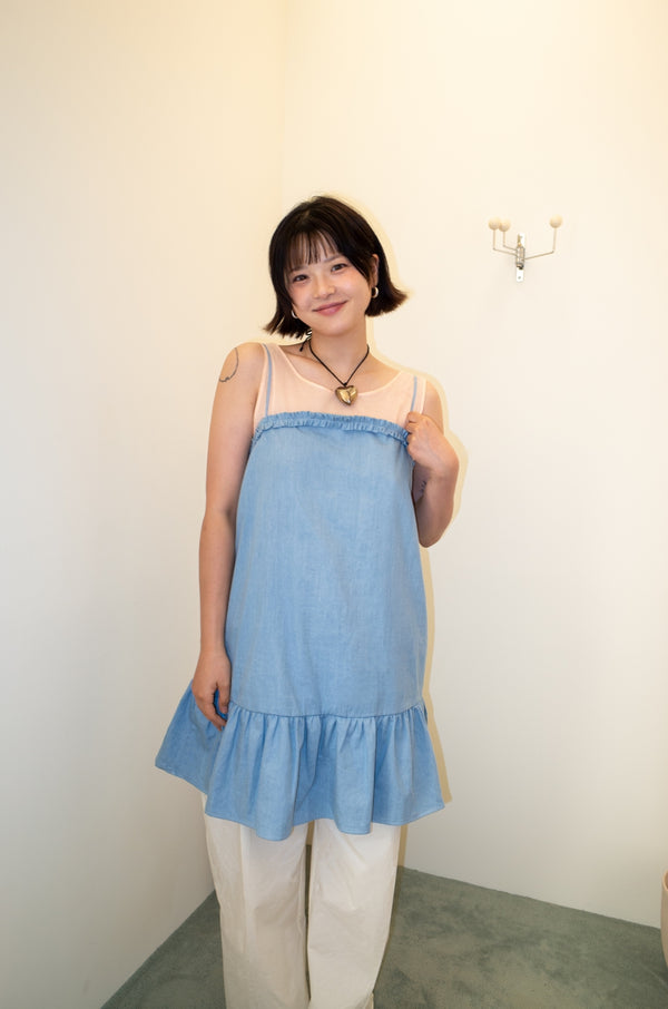 May shirring dress_ denim