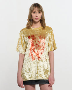 Velvet print Oversized T-Shirt _ YELLOW