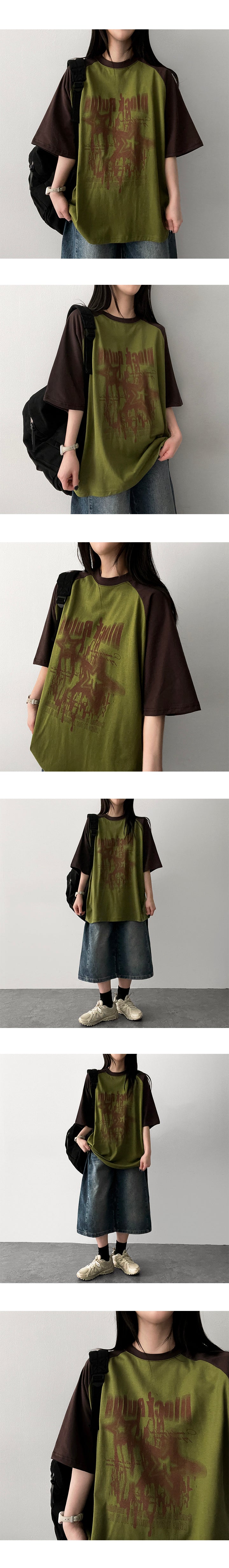 OリングカラーラグランショートスリーブTシャツ
