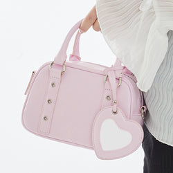 Heart Mirror Buckle Mini Tote Cross Bag _ Pink