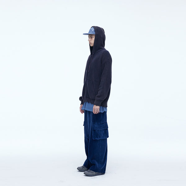 Washing Corduroy Cargo Banding Denim Pants Blue