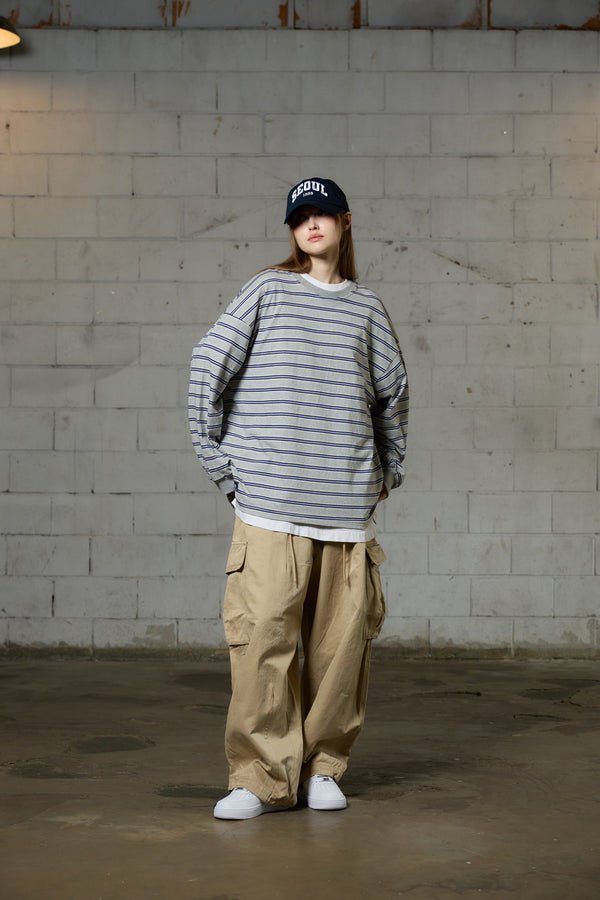 JERRY STRIPE OVERFIT LONG SLEEVE T-SHIRT / GRAY