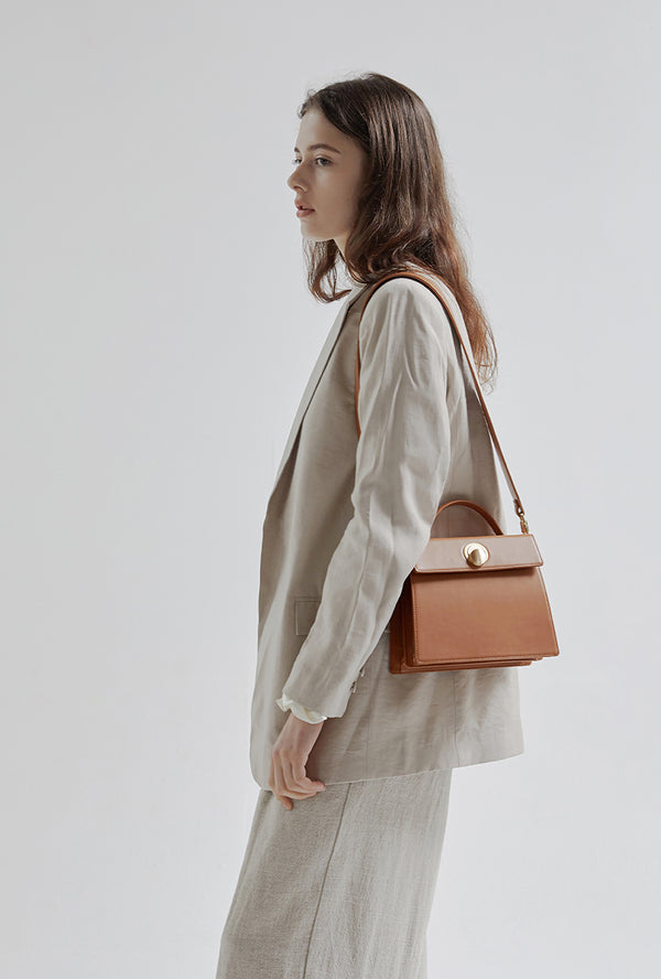 LAZEL MINI shoulder leather bag / Tan Brown