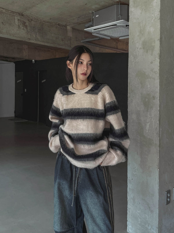 Bread mohair striped knitwear