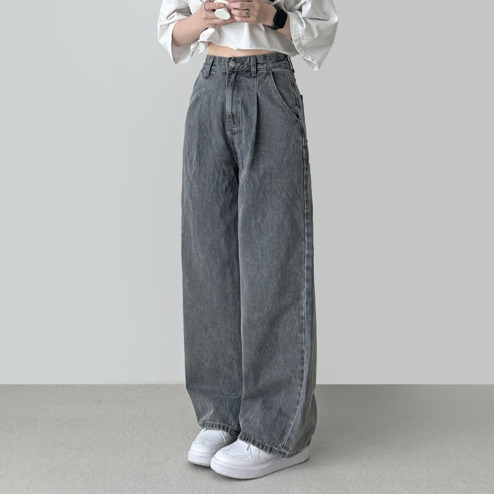 Tux pintuck denim wide pants