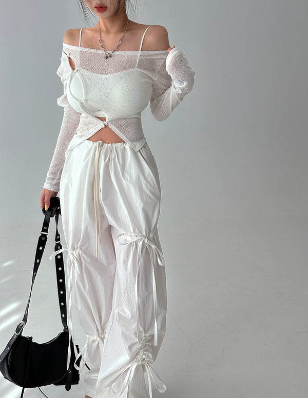 ribbon string basket wide pants