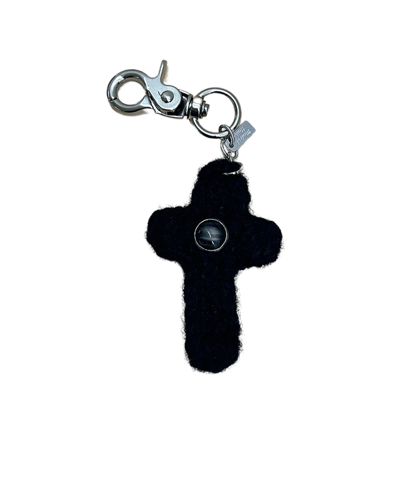 CROSS KNIT KEYRING-BLACK