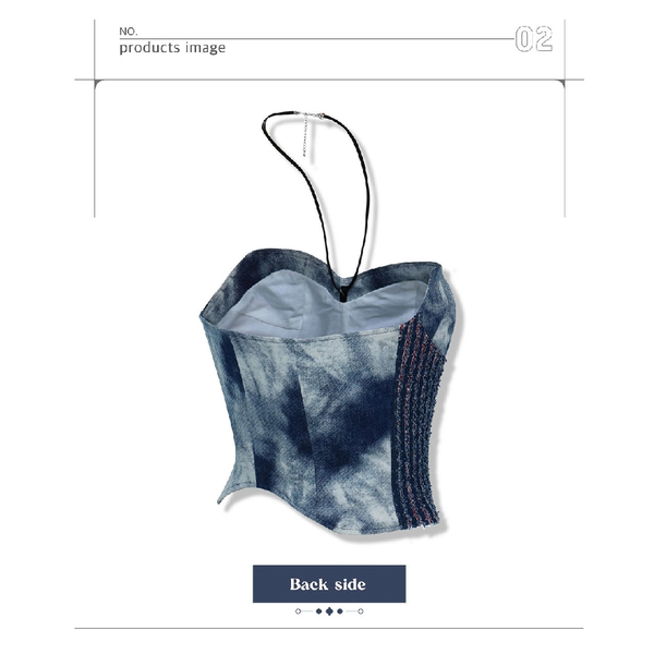 DENIM CORSET TUBE TOP_DEEP BLUE