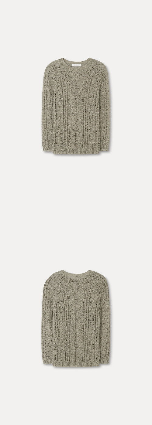 Knotted crew neck knit (light khaki)