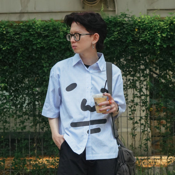 PEANUT STAIN - ピーナッツフェイスブルーストライプボクシーシャツ