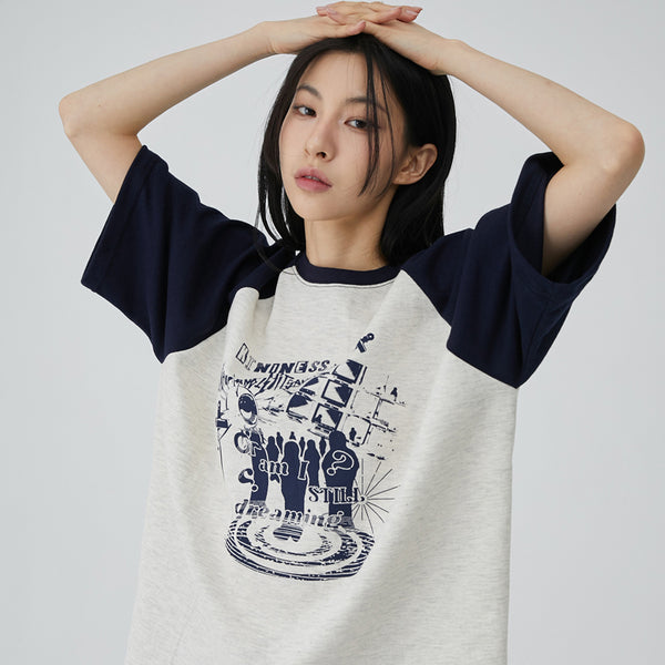 ドリーミングラグランオーバーサイズフィット半袖Tシャツ oatmeal