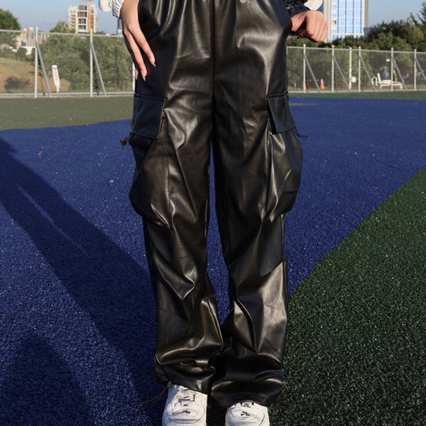 #B2409 street style leather pants