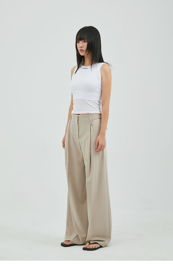 wide tuck side bezo pants beige