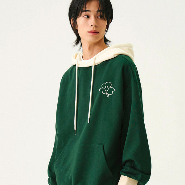 [UNISEX]LUCKY CLOVER two-tone hoodie