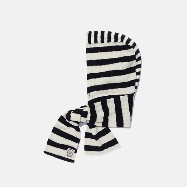 Striped knit balaclava muffler / Ivory black