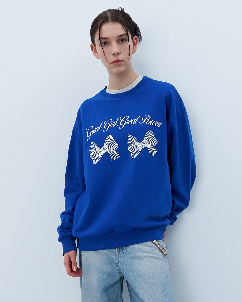 TWIN RIBBON SWEATSHIRT-BLUE