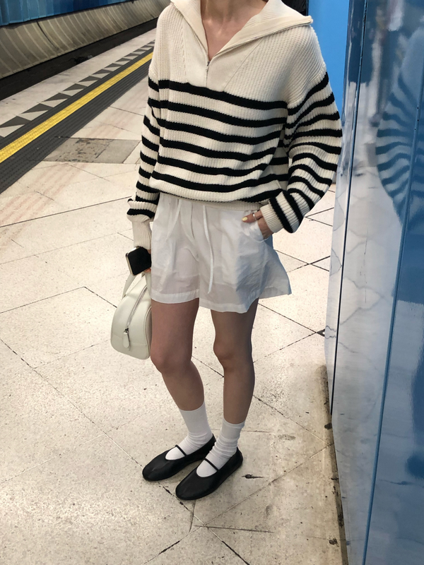 [MADE] Stripe Zip-up Knit - Cream