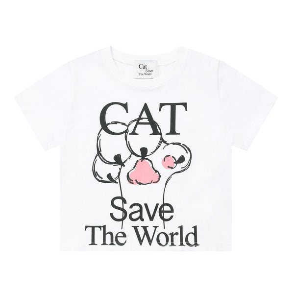 Cat Save The World フットパッドハーフTシャツ (White) 