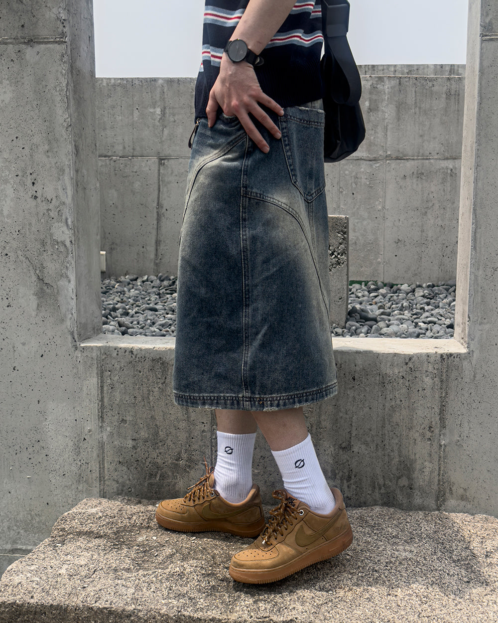 ヴェロカーブステッチバミューダデニムパンツ