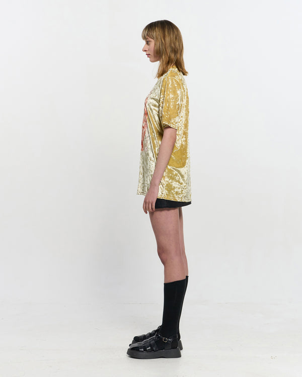 Velvet print Oversized T-Shirt _ YELLOW