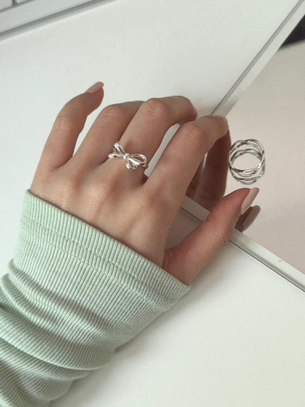 [2 set] Ribbon Twisted Bold Layered Ring Set 