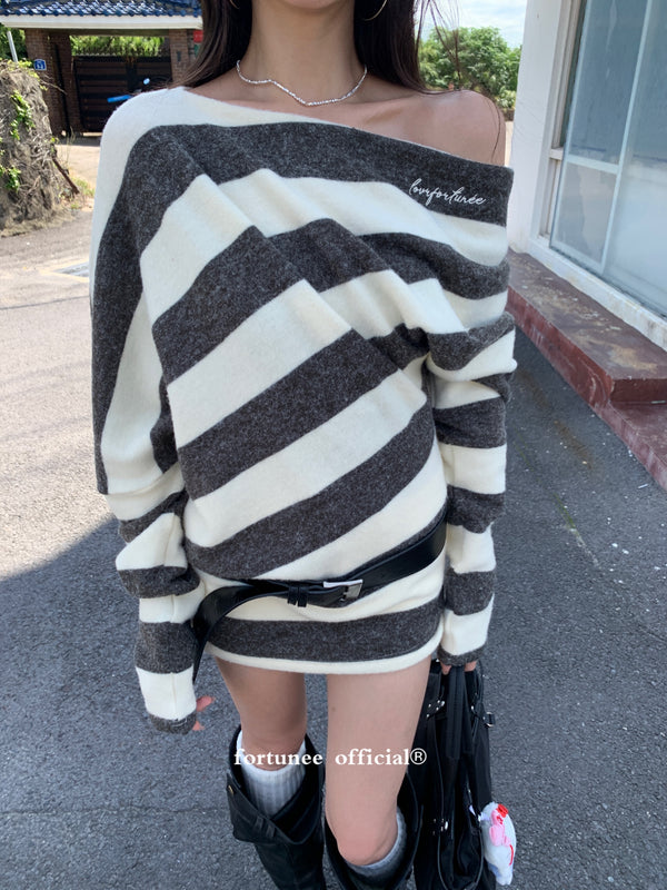 knitwear off-shoulder stripe mini-dress