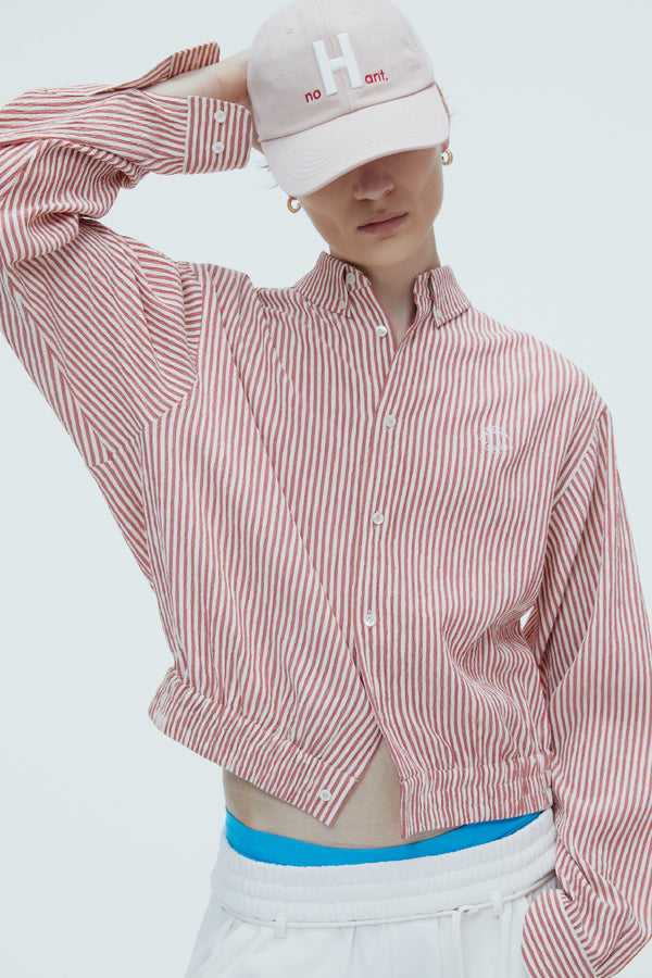 SEERSUCKER STRIPE CROP SHIRT STRIPE-RED