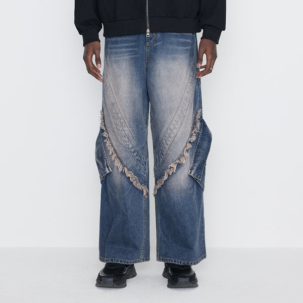 Oblique Line Cargo Denim Pants Pinkish Blue